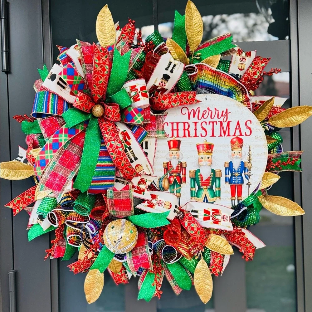 Hand Crafted Nutcracker Holiday Wreath - Red, Green, Gold